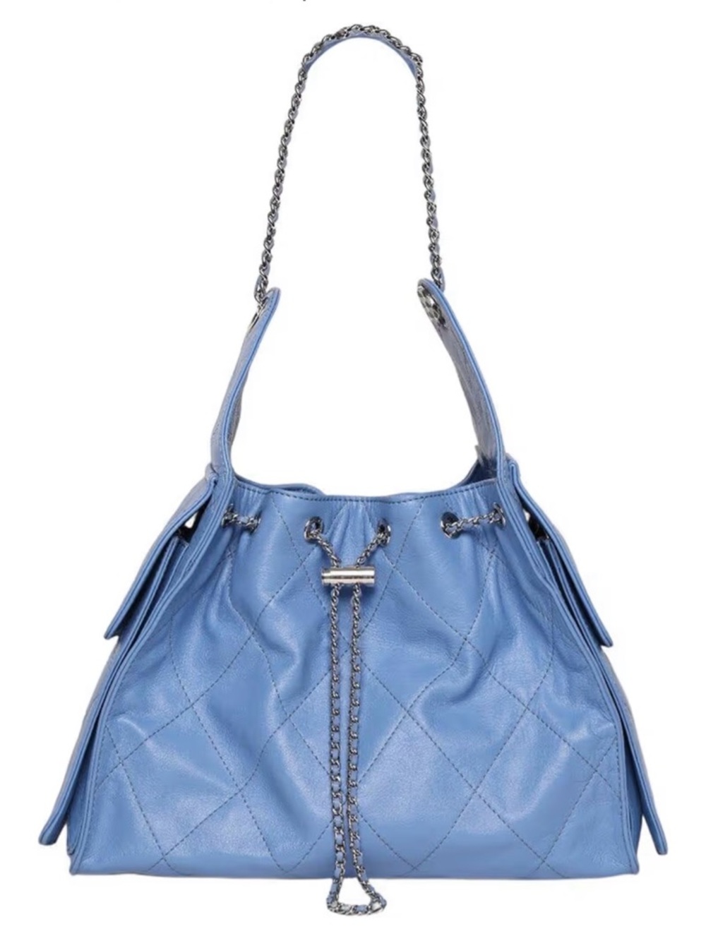 Soft Quilted Leather Shoulder Bag in Aqua Blue